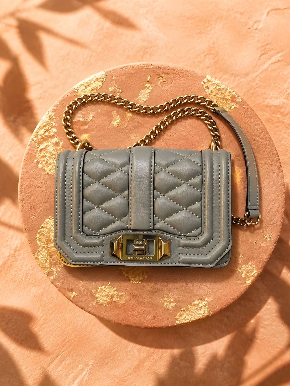 Rebecca Minkoff Quilted Gray Leather Crossbody with Gold Hardware